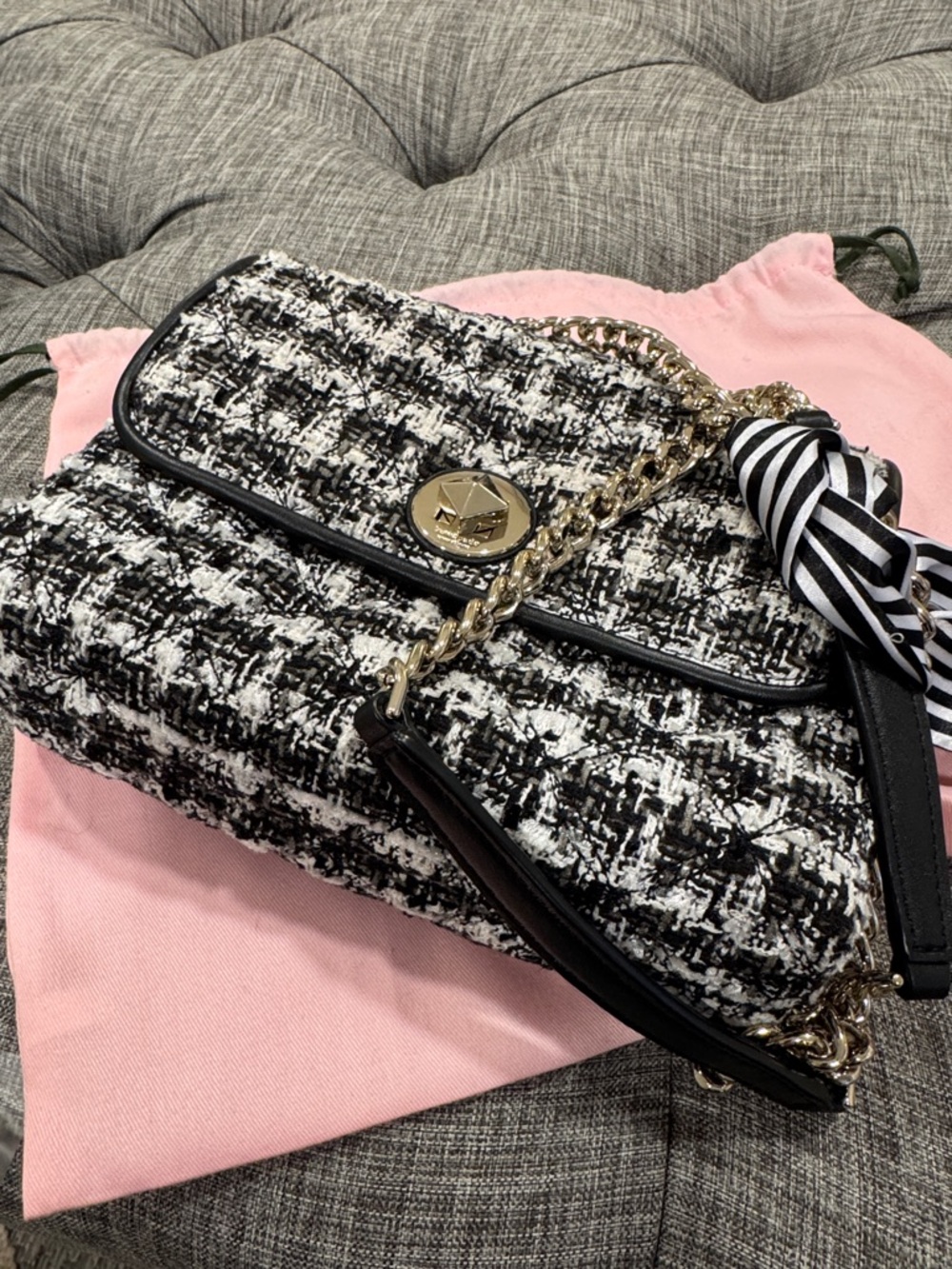 Kate Spade Bag Natalia Black & White Tweed Convertible Shoulder Crossbody Bag - Picture 16 of 17